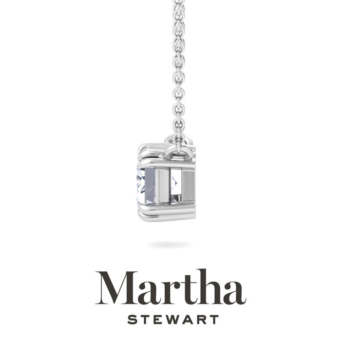 Martha Stewart 1 Carat Emerald Cut Lab Grown Diamond Solitaire Necklace In Sterling Silver