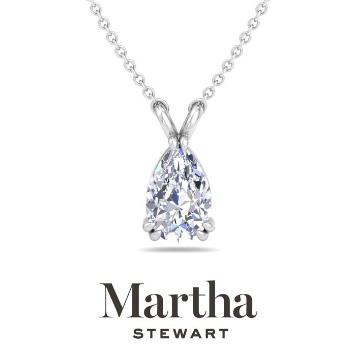 Martha Stewart 1 Carat Pear Shape Lab Grown Diamond Solitaire Necklace In Sterling Silver