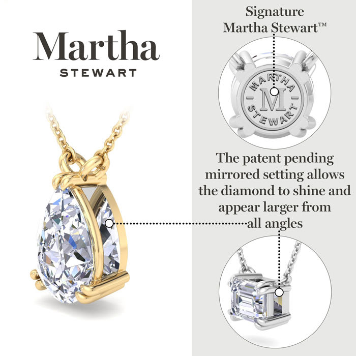 Martha Stewart 1 Carat Pear Shape Lab Grown Diamond Solitaire Necklace In Sterling Silver