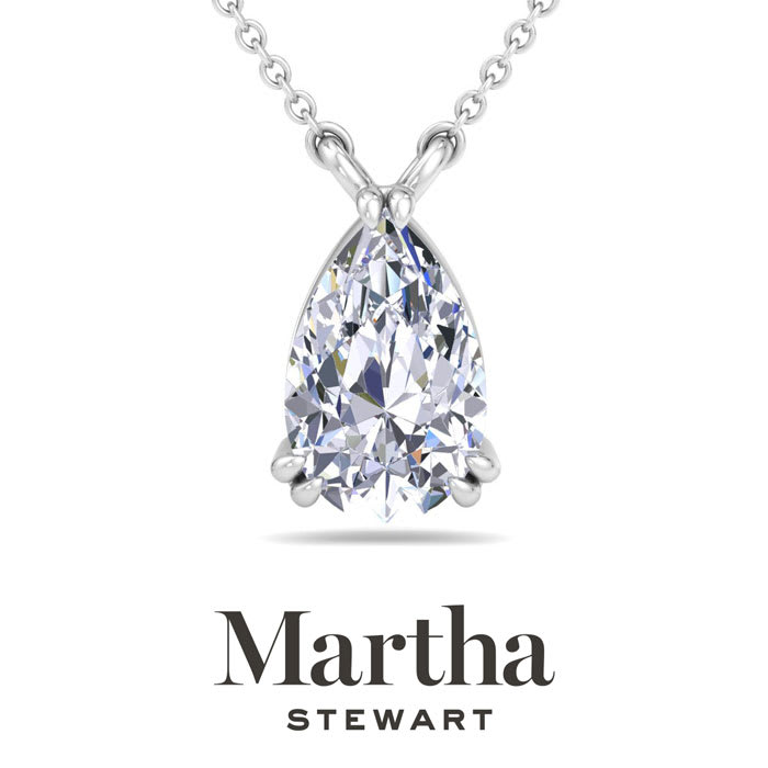 Martha Stewart 3 Carat Pear Shape Lab Grown Diamond Solitaire Necklace In Sterling Silver