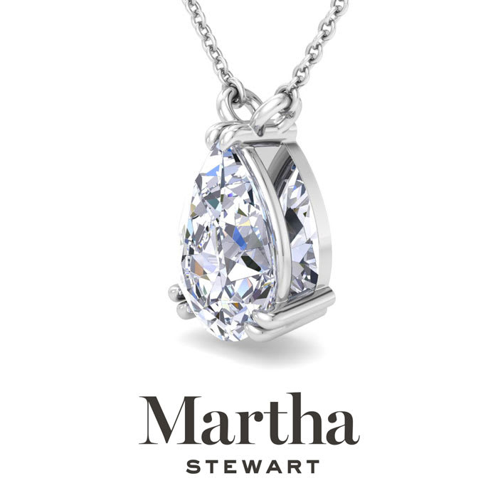Martha Stewart 3 Carat Pear Shape Lab Grown Diamond Solitaire Necklace In Sterling Silver