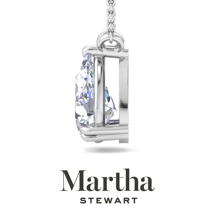 Martha Stewart 3 Carat Pear Shape Lab Grown Diamond Solitaire Necklace In Sterling Silver
