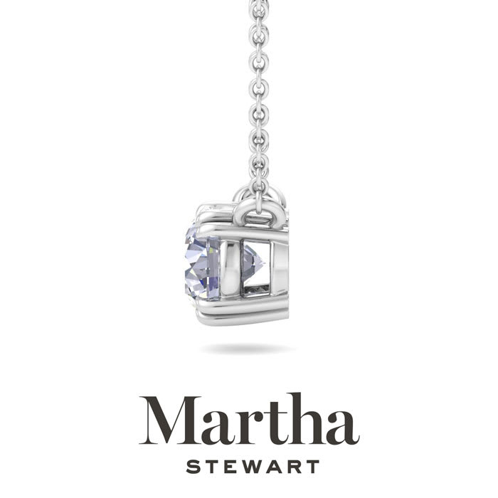 Martha Stewart 1 Carat Round Shape Lab Grown Diamond Solitaire Necklace In Sterling Silver
