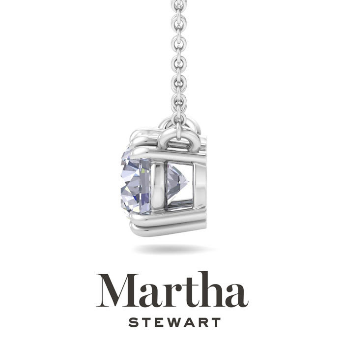 Martha Stewart 2 Carat Round Shape Lab Grown Diamond Solitaire Necklace In Sterling Silver