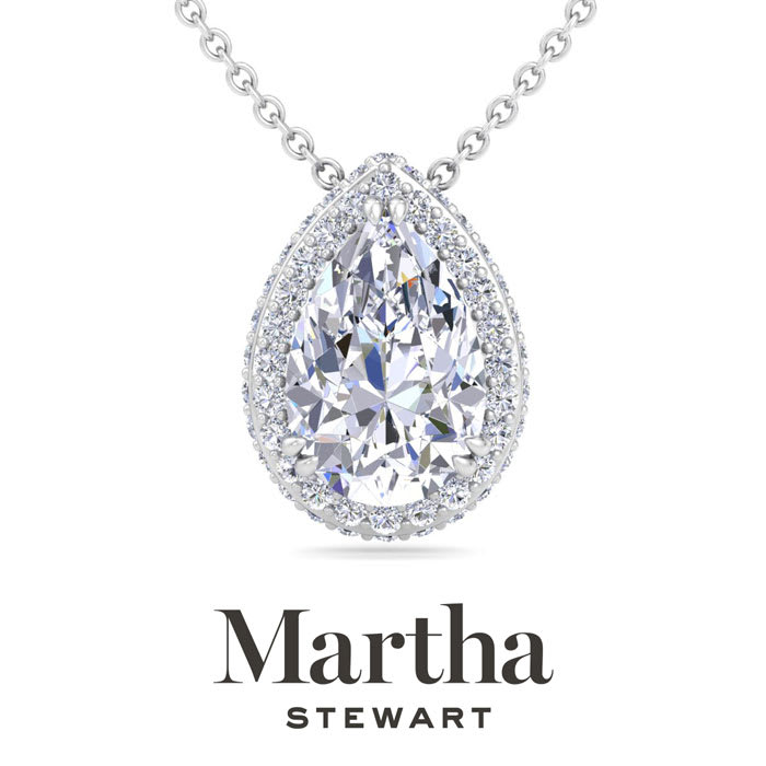 Martha Stewart 2 1/4 Carat Pear Shape Lab Grown Diamond Halo Necklace In Sterling Silver