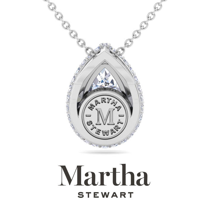 Martha Stewart 2 1/4 Carat Pear Shape Lab Grown Diamond Halo Necklace In Sterling Silver