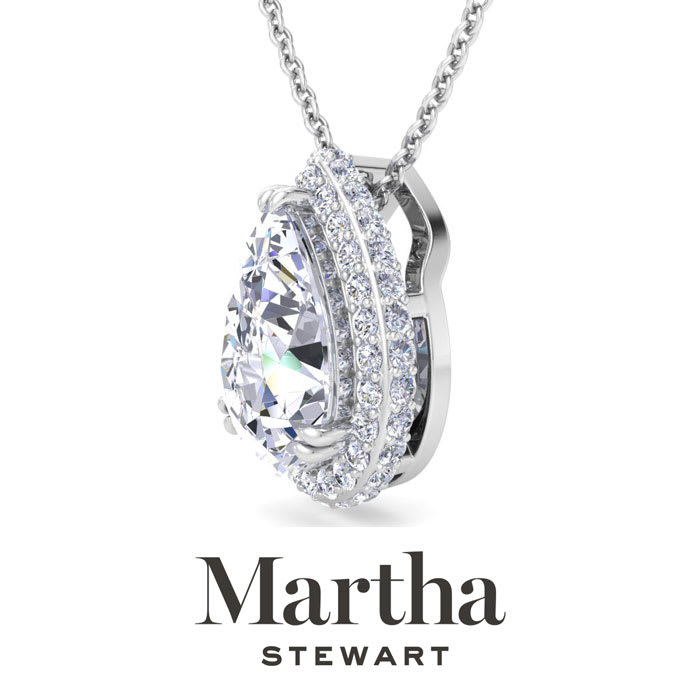 Martha Stewart 2 1/4 Carat Pear Shape Lab Grown Diamond Halo Necklace In Sterling Silver