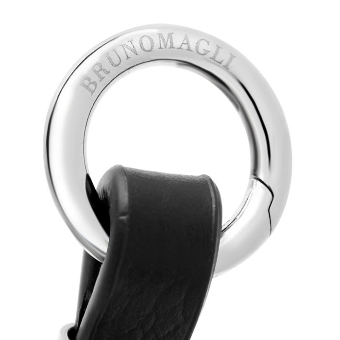 Bruno Magli Mens Black Leather Bracelet, Silver