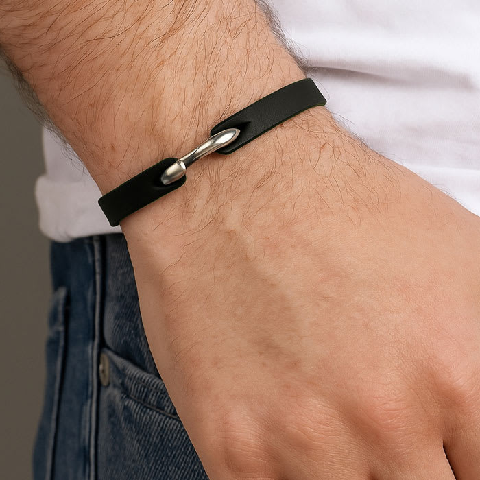 Bruno Magli Mens Refined Leather Bracelet, Black