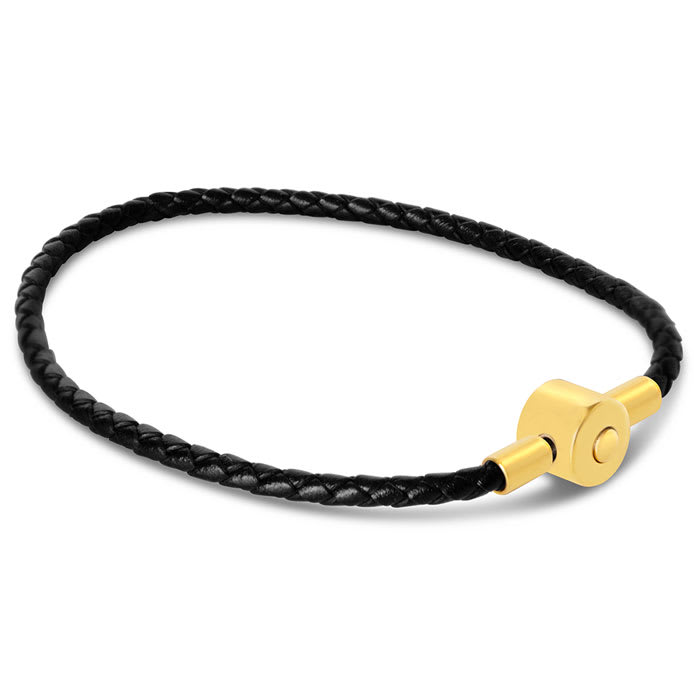 Bruno Magli Mens Slim Leather Bracelet, Gold