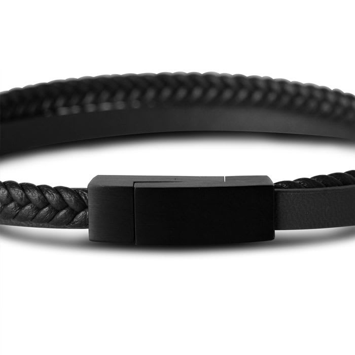 Bruno Magli Mens Double Strand Leather Bracelet, Black