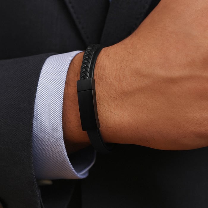 Bruno Magli Mens Double Strand Leather Bracelet, Black