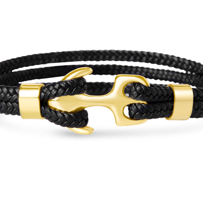Bruno Magli Mens Four Strand Braided Leather Bracelet, Black