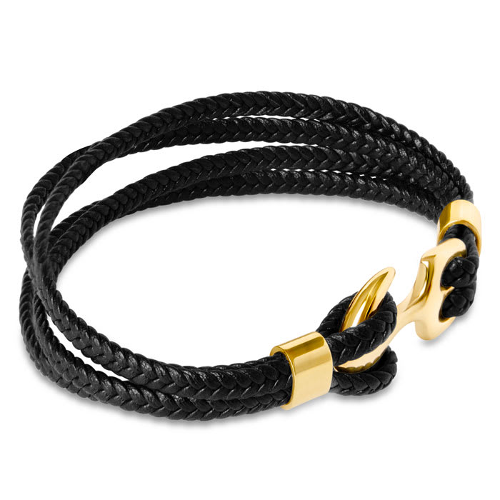 Bruno Magli Mens Four Strand Braided Leather Bracelet, Black