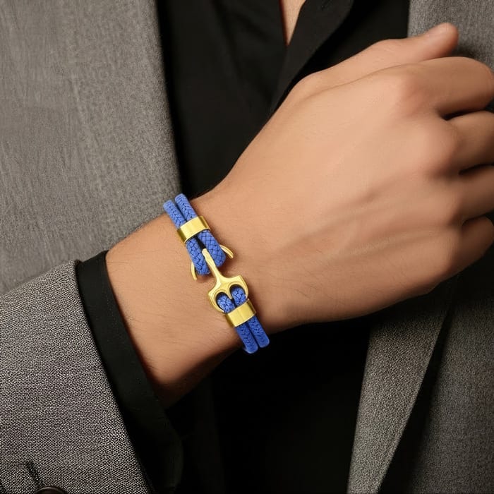 Bruno Magli Mens Four Strand Braided Leather Bracelet, Indigo