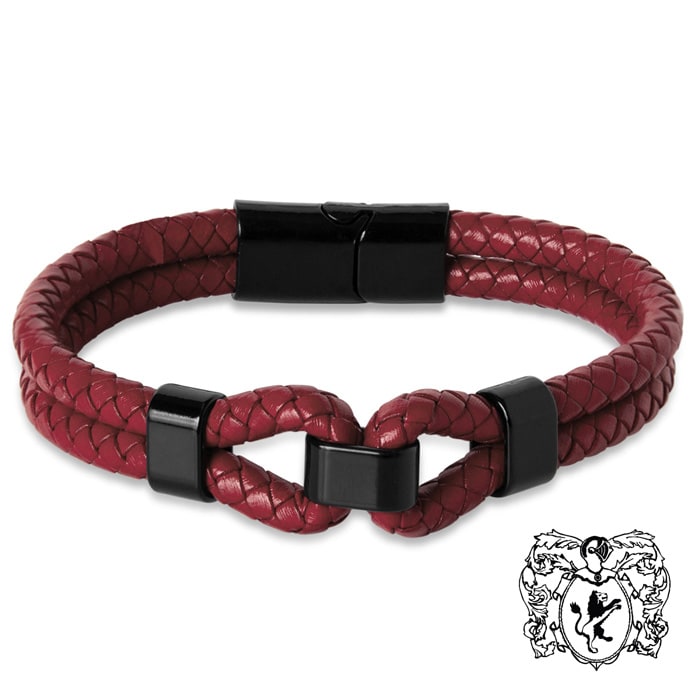 Bruno Magli Mens Infinity Leather Bracelet, Red