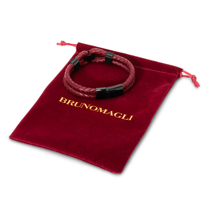 Bruno Magli Mens Infinity Leather Bracelet, Red