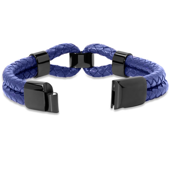 Bruno Magli Mens Infinity Leather Bracelet, Indigo
