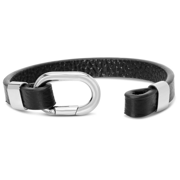 Bruno Magli Mens Structured Leather Bracelet, Silver