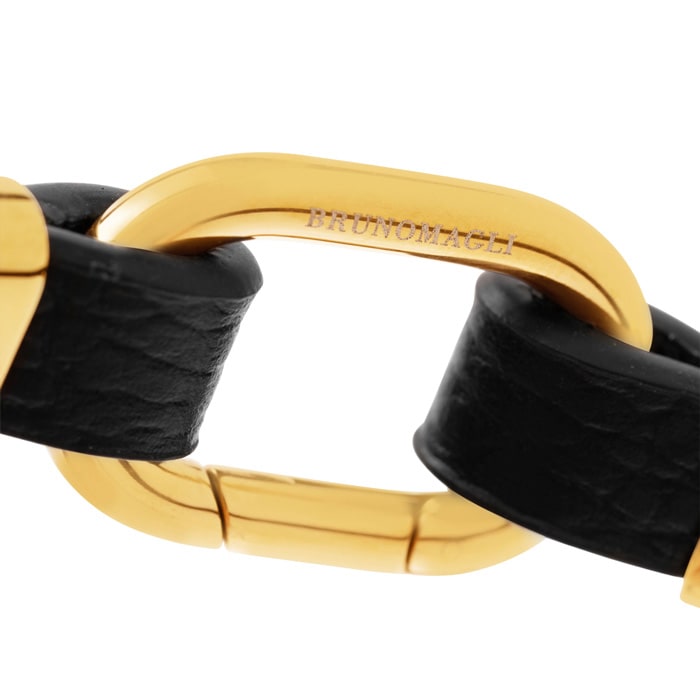 Bruno Magli Mens Structured Leather Bracelet, Gold