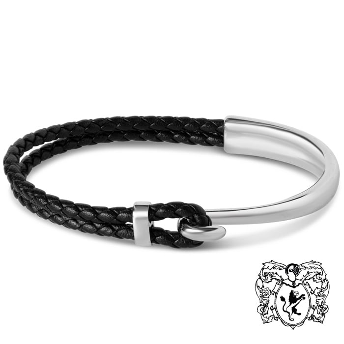 Bruno Magli Mens Archetype Leather Bracelet, Silver