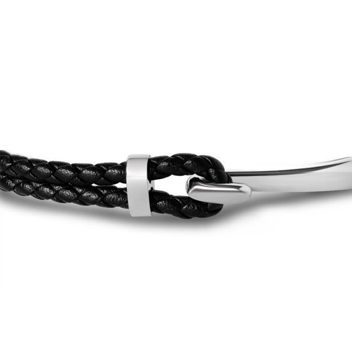 Bruno Magli Mens Archetype Leather Bracelet, Silver