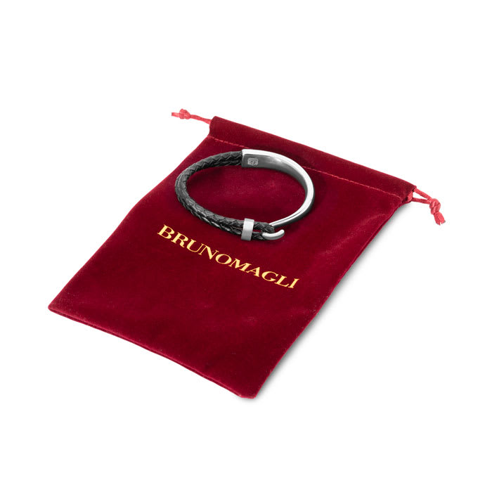 Bruno Magli Mens Archetype Leather Bracelet, Silver