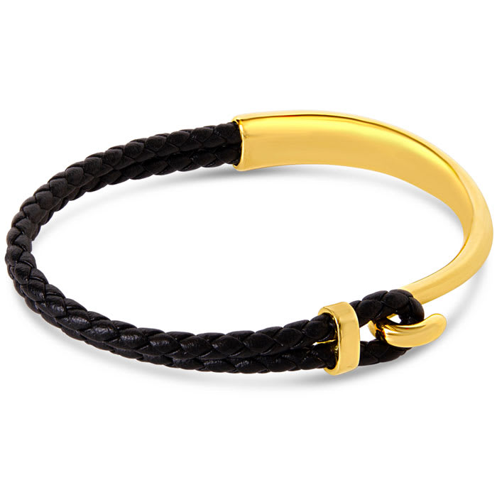 Bruno Magli Mens Archetype Leather Bracelet, Gold