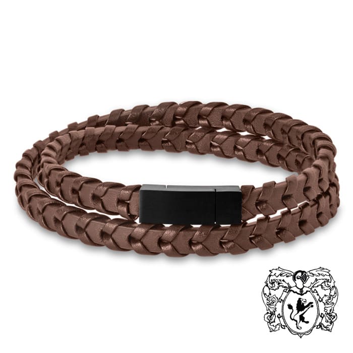 Bruno Magli Mens Fishtail Leather Wrap Bracelet, Mahogany
