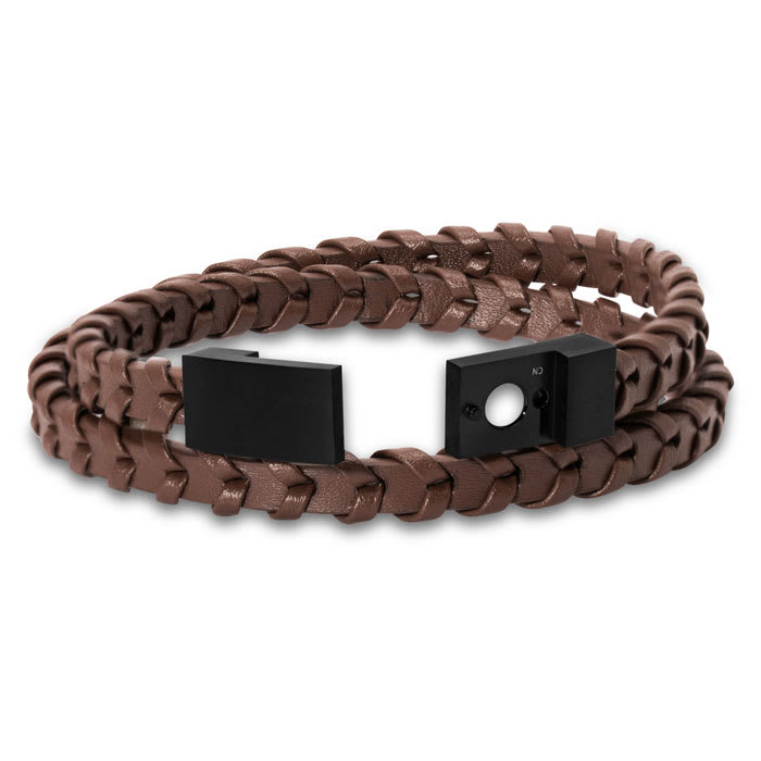 Bruno Magli Mens Fishtail Leather Wrap Bracelet, Mahogany