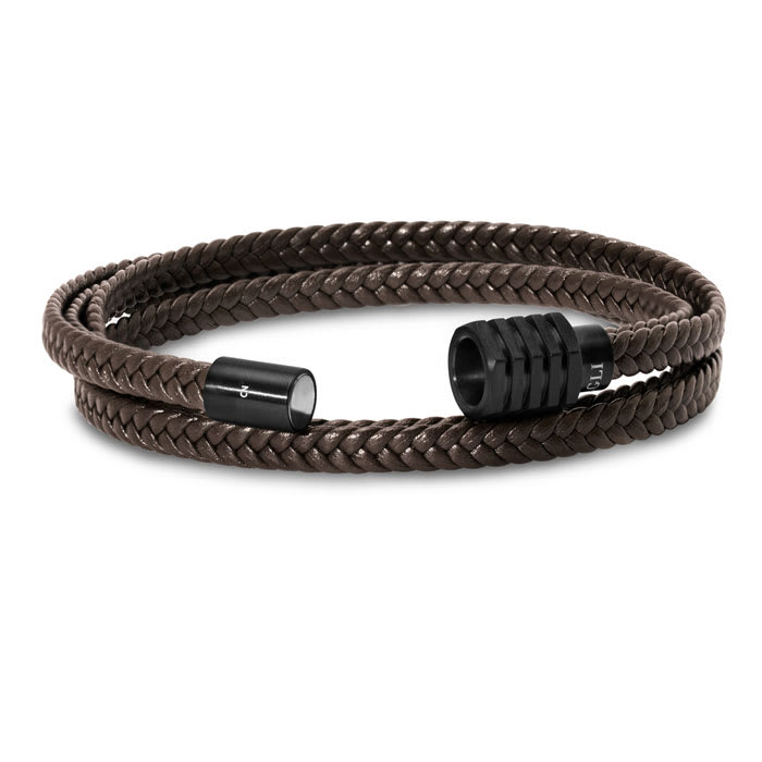 Bruno Magli Mens Braided Leather Wrap Bracelet, Mahogany