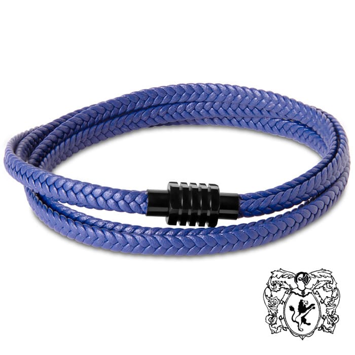 Bruno Magli Mens Braided Leather Wrap Bracelet, Indigo
