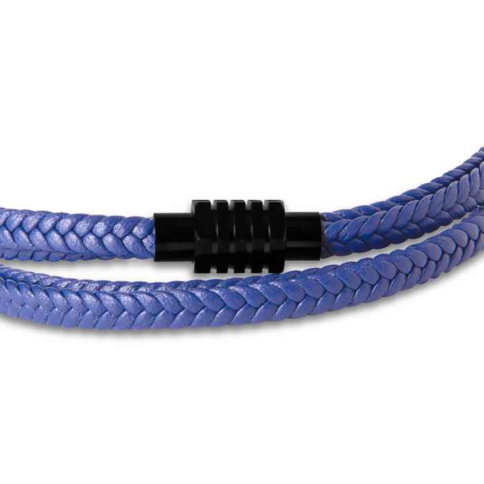 Bruno Magli Mens Braided Leather Wrap Bracelet, Indigo