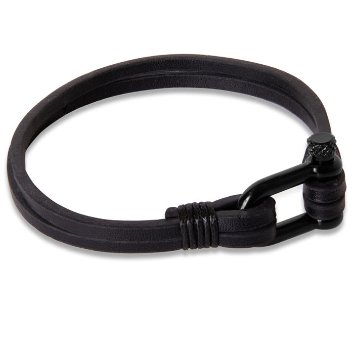 Bruno Magli Mens Paneled Leather Bracelet, Black