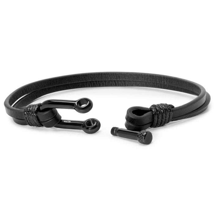 Bruno Magli Mens Paneled Leather Bracelet, Black