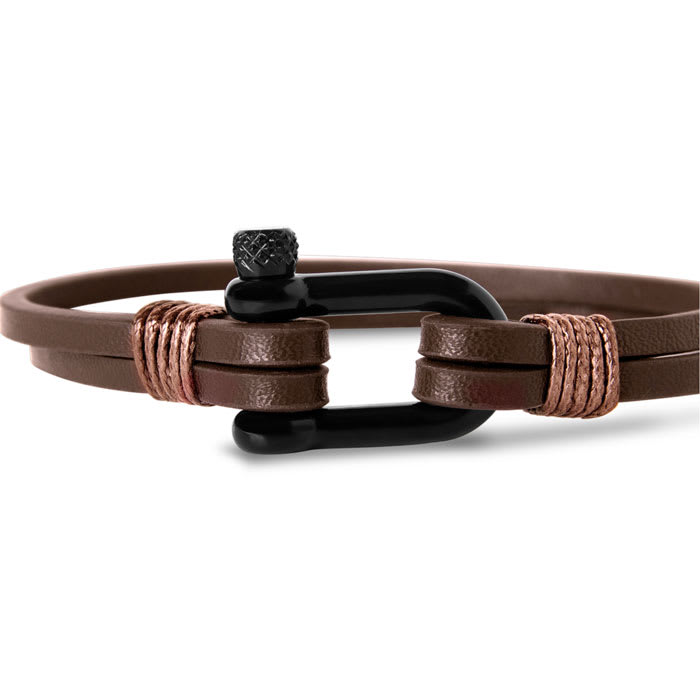 Bruno Magli Mens Paneled Leather Bracelet, Mahogany
