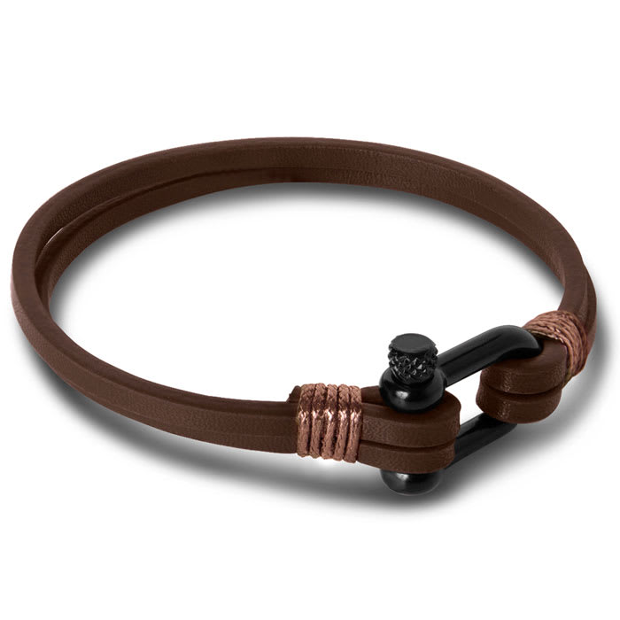 Bruno Magli Mens Paneled Leather Bracelet, Mahogany