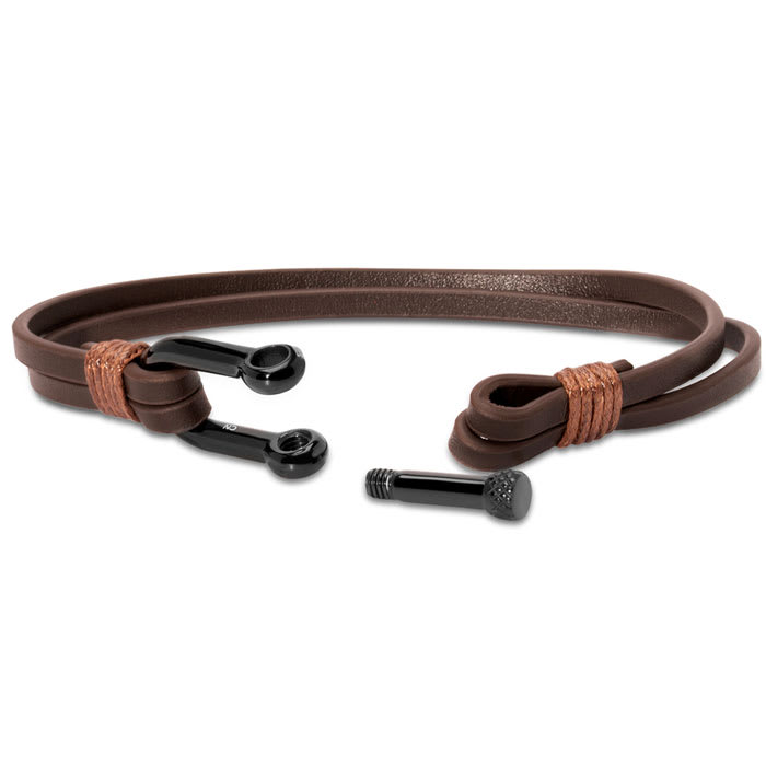 Bruno Magli Mens Paneled Leather Bracelet, Mahogany