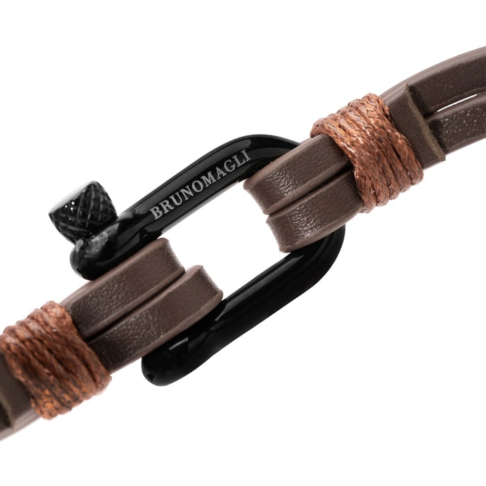 Bruno Magli Mens Paneled Leather Bracelet, Mahogany