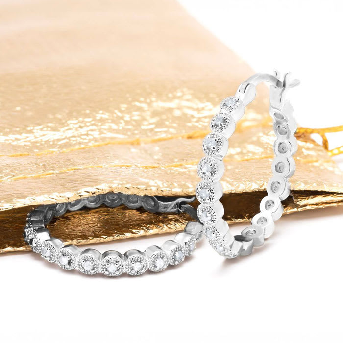 Jaclyn Smith 1/4 Carat Moissanite Hoop Earrings, 3/4 Inch