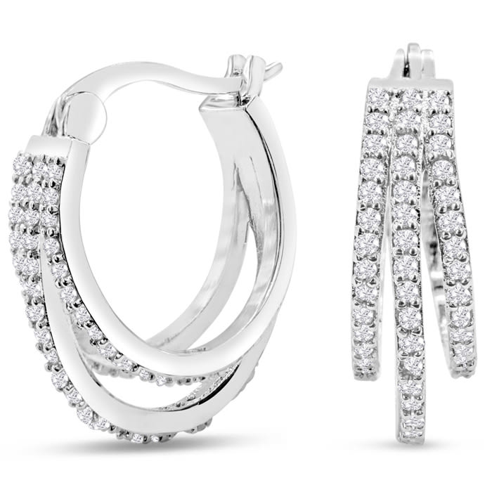 1/2 Carat Triple Moissanite Hoop Earrings In Platinum Overlay