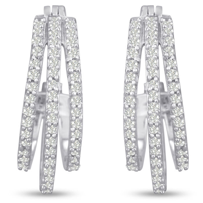 1/2 Carat Triple Moissanite Hoop Earrings In Platinum Overlay