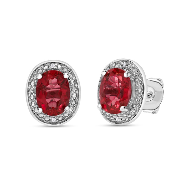 3 Carat Ruby and Diamond Halo Stud Earrings