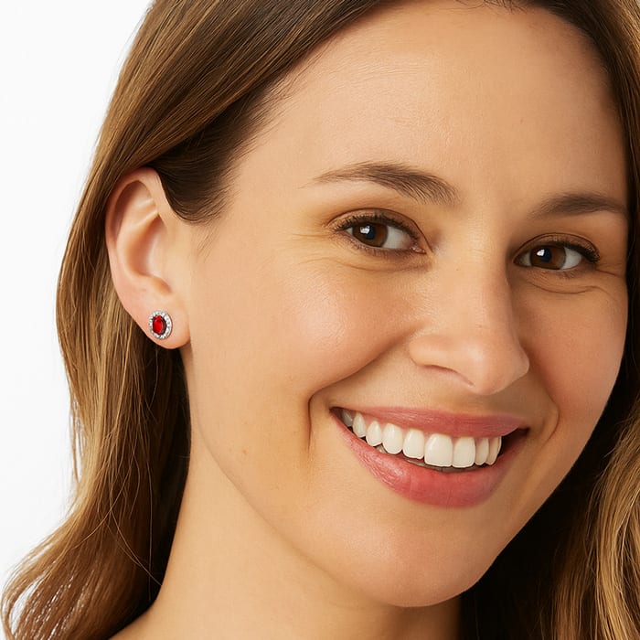 3 Carat Ruby and Diamond Halo Stud Earrings