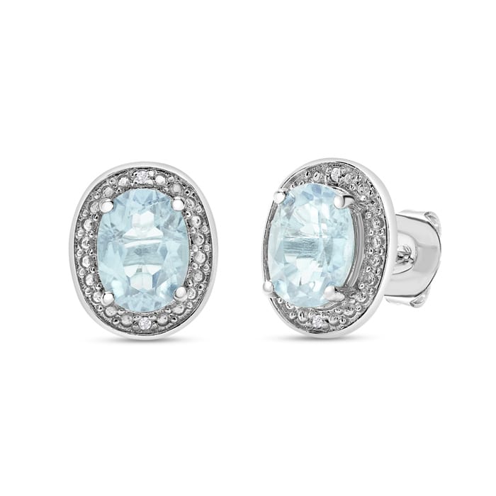 3 Carat Aquamarine and Diamond Halo Stud Earrings