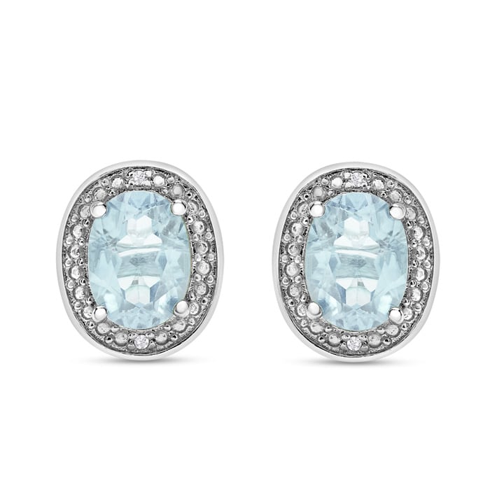 3 Carat Aquamarine and Diamond Halo Stud Earrings