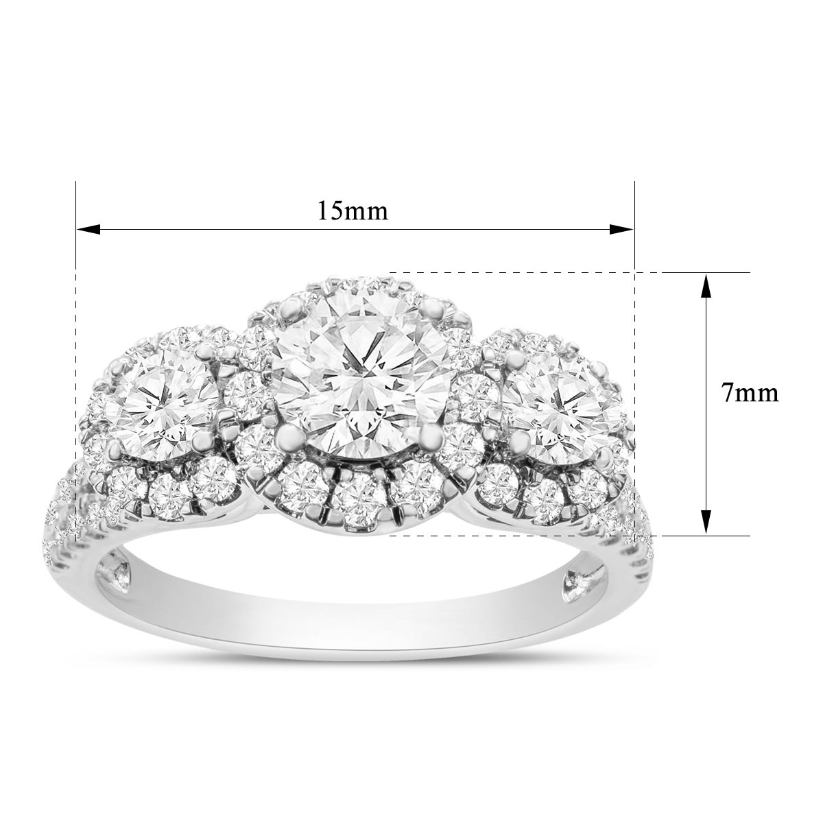 Estate Jewelry 1-1/4 Carat Lab Grown Diamond Three Stone Plus Ring In 14 Karat White Gold