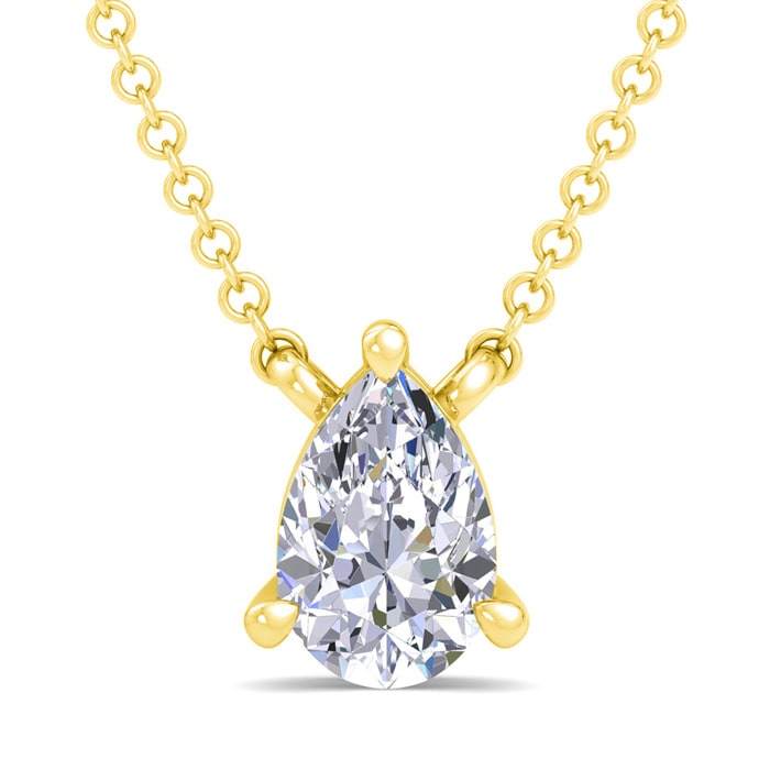 1/2 Carat Pear Shape Lab Grown Diamond Solitaire Necklace In 14 Karat Yellow Gold