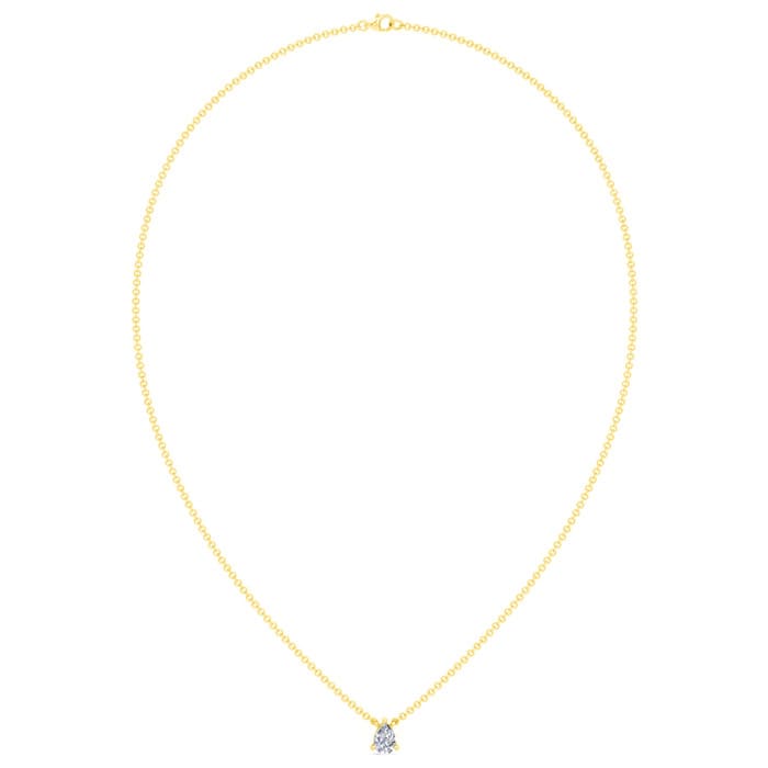 1/2 Carat Pear Shape Lab Grown Diamond Solitaire Necklace In 14 Karat Yellow Gold