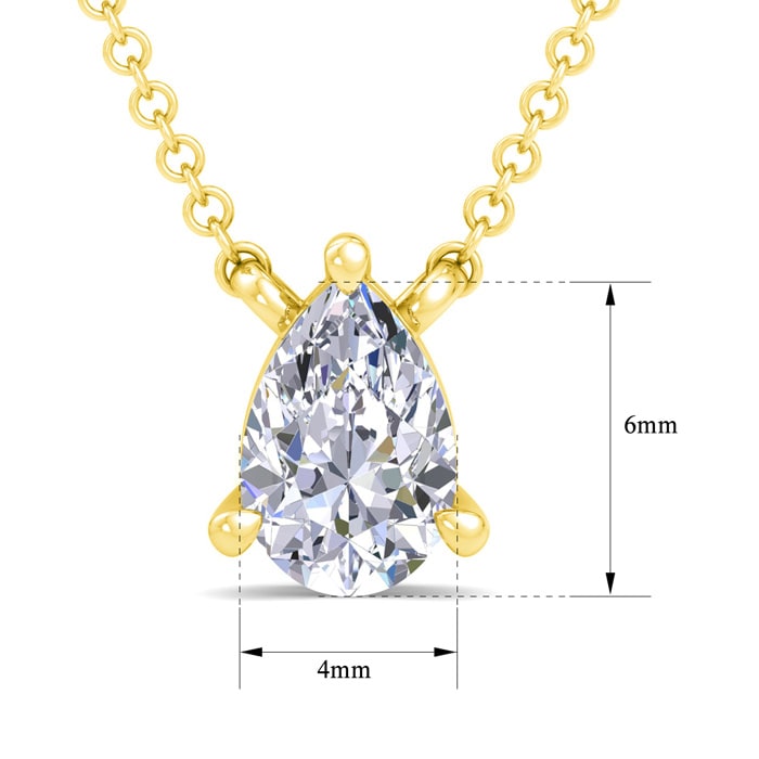 1/2 Carat Pear Shape Lab Grown Diamond Solitaire Necklace In 14K Yellow Gold Over Sterling Silver